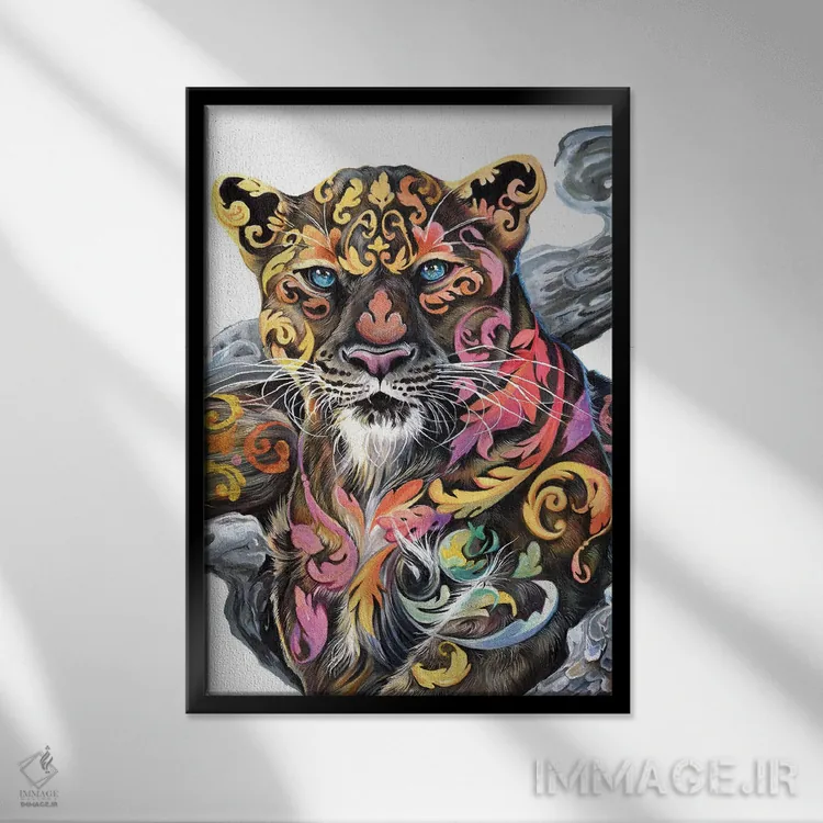 تابلو دکوراتیو یوزپلنگ زرین اثر کتی لیپسکامب - نمای قابدار مشکی