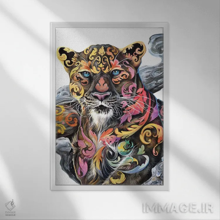 تابلو دکوراتیو یوزپلنگ زرین اثر کتی لیپسکامب - نمای قابدار سفید