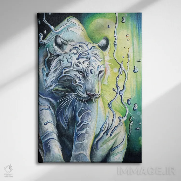 تابلو دکوراتیو روح ببر آبی اثر کتی لیپسکامب - نمای روبهرو روی دیوار