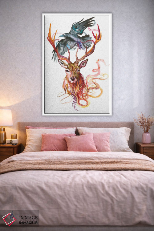 تابلو دکوراتیو گوزن و کلاغ اثر کتی لیپسکامب - D1W