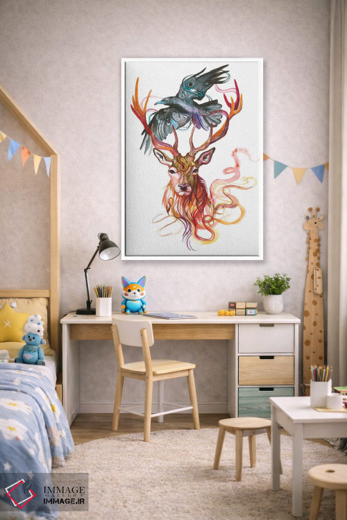 تابلو دکوراتیو گوزن و کلاغ اثر کتی لیپسکامب - D2W