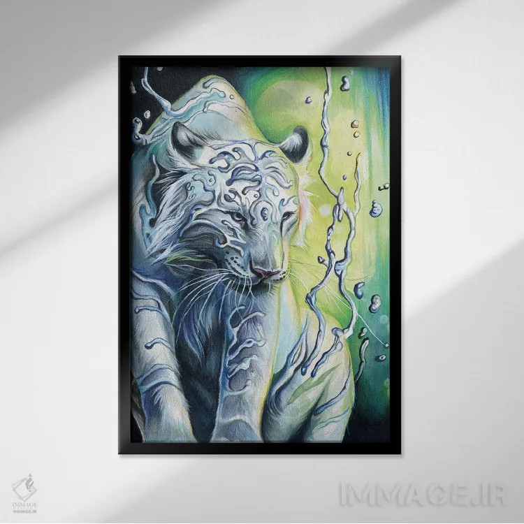 تابلو دکوراتیو روح ببر آبی اثر کتی لیپسکامب - نمای قابدار مشکی