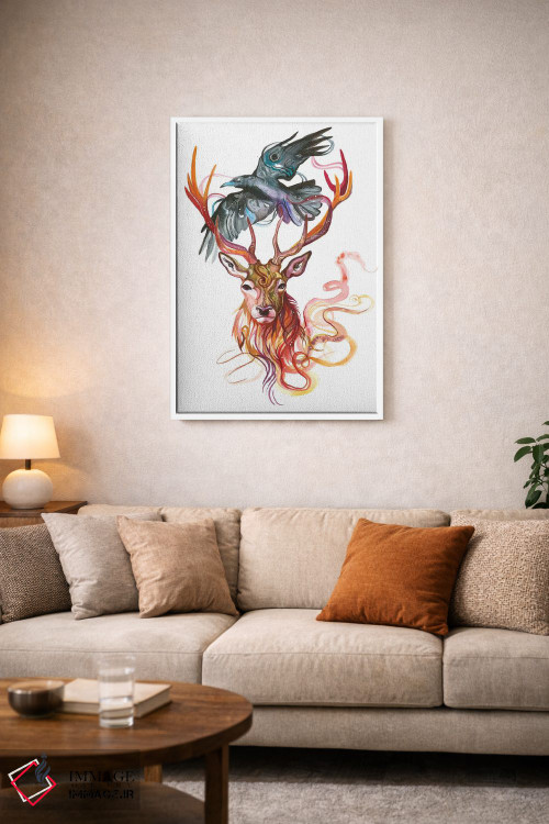 تابلو دکوراتیو گوزن و کلاغ اثر کتی لیپسکامب - D4W