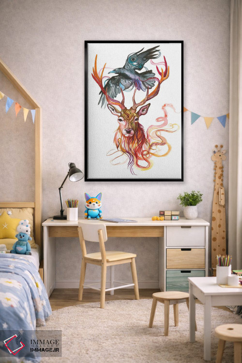 تابلو دکوراتیو گوزن و کلاغ اثر کتی لیپسکامب - D3B