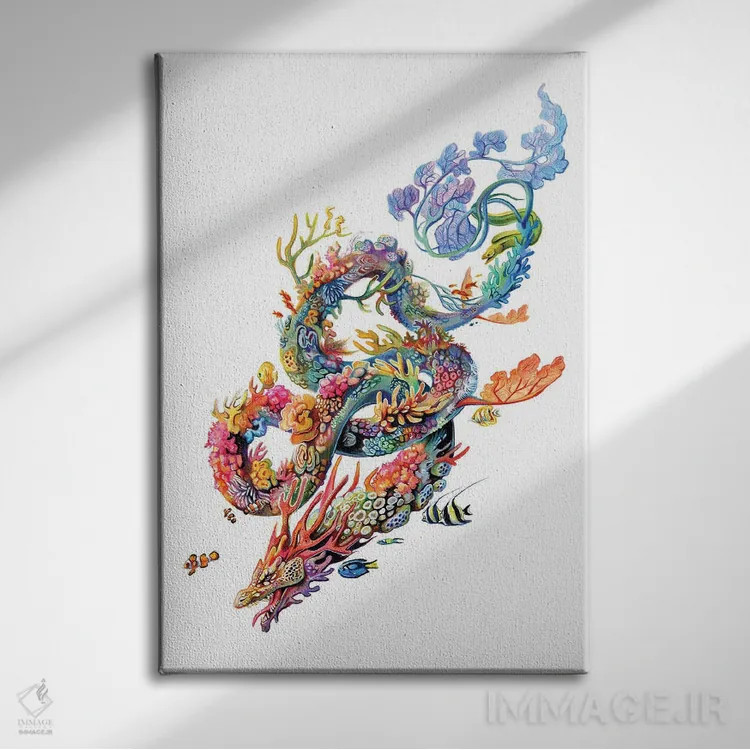 تابلو دکوراتیو اژدهای مرجانی اثر کتی لیپسکامب - نمای روبهرو روی دیوار