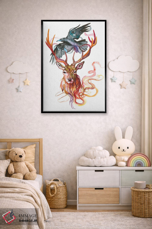 تابلو دکوراتیو گوزن و کلاغ اثر کتی لیپسکامب - D6B