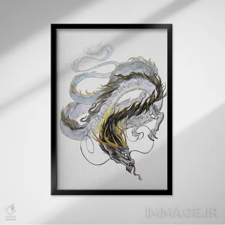 تابلو دکوراتیو اژدهای روح کهکشانی ۲ اثر کتی لیپسکامب - نمای قابدار مشکی