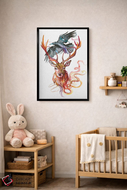 تابلو دکوراتیو گوزن و کلاغ اثر کتی لیپسکامب - D5B