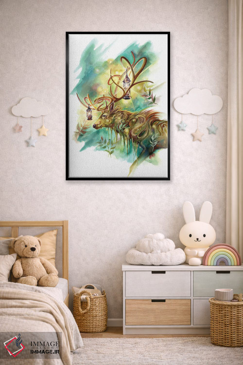 تابلو دکوراتیو روح گوزن فانوس دار اثر کتی لیپسکامب - D6B