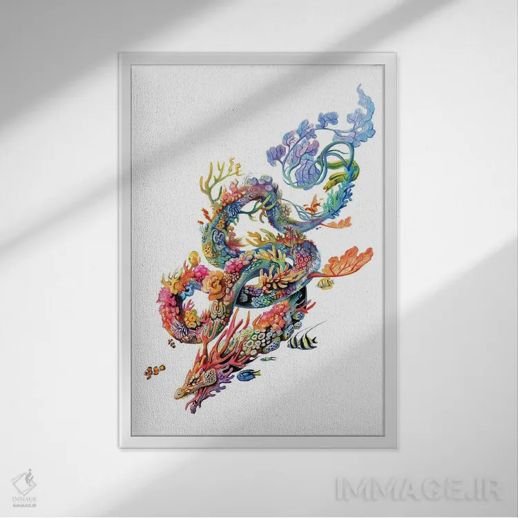 تابلو دکوراتیو اژدهای مرجانی اثر کتی لیپسکامب - نمای قابدار سفید