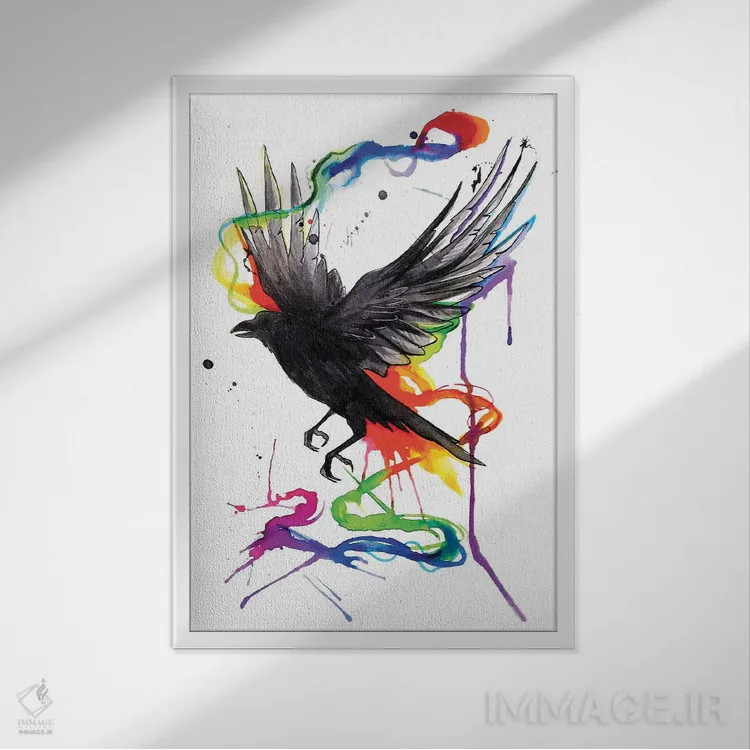 تابلو دکوراتیو کلاغ اثر کتی لیپسکامب - نمای قابدار سفید