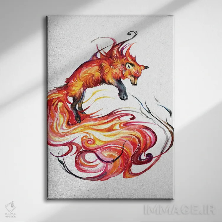 تابلو دکوراتیو روباه کهکشان آتشین اثر کتی لیپسکامب - نمای روبهرو روی دیوار