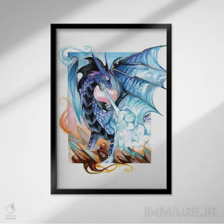 تابلو دکوراتیو اژدهای فانتزی اثر کتی لیپسکامب - نمای قابدار مشکی