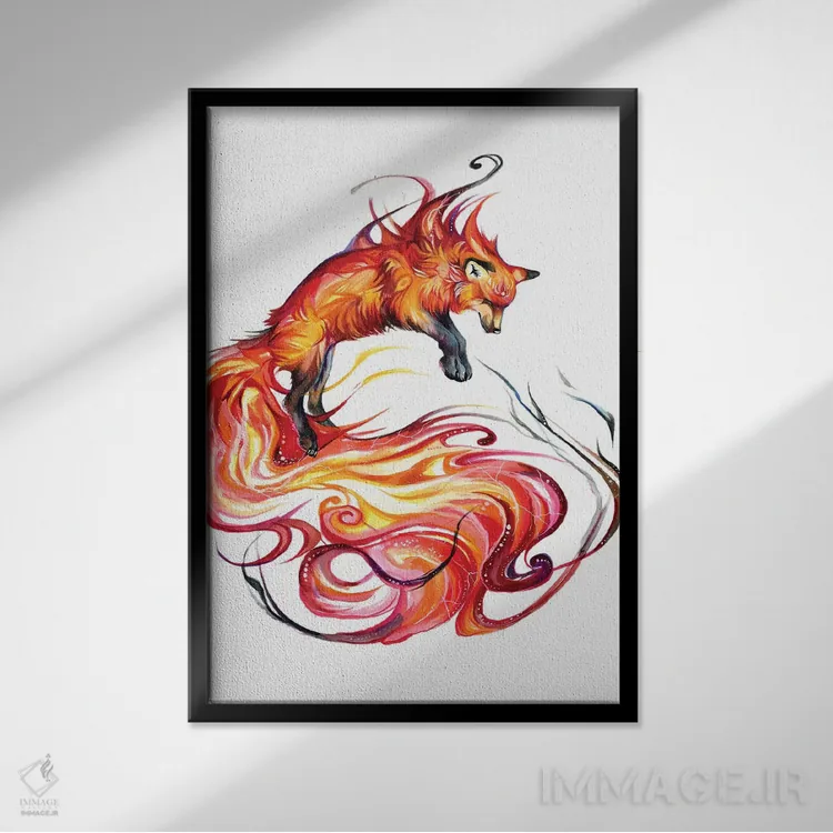 تابلو دکوراتیو روباه کهکشان آتشین اثر کتی لیپسکامب - نمای قابدار مشکی