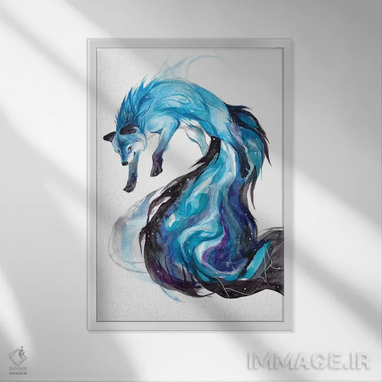 تابلو دکوراتیو روباه کهکشانی اثر کتی لیپسکامب - نمای قابدار سفید