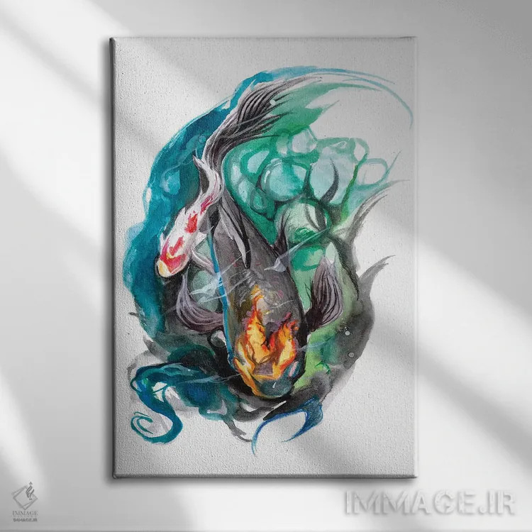 تابلو دکوراتیو حوضچه ماهی کوی اثر کتی لیپسکامب - نمای روبهرو روی دیوار