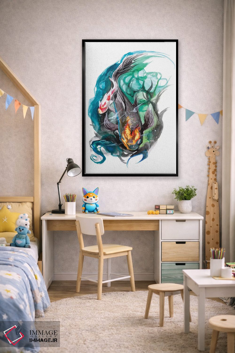 تابلو دکوراتیو حوضچه ماهی کوی اثر کتی لیپسکامب - D2B