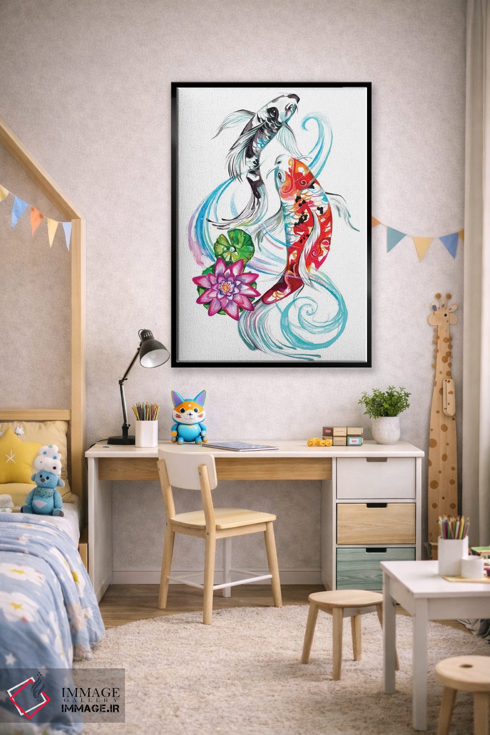 تابلو دکوراتیو یک جفت ماهی کوی اثر کتی لیپسکامب - D2B