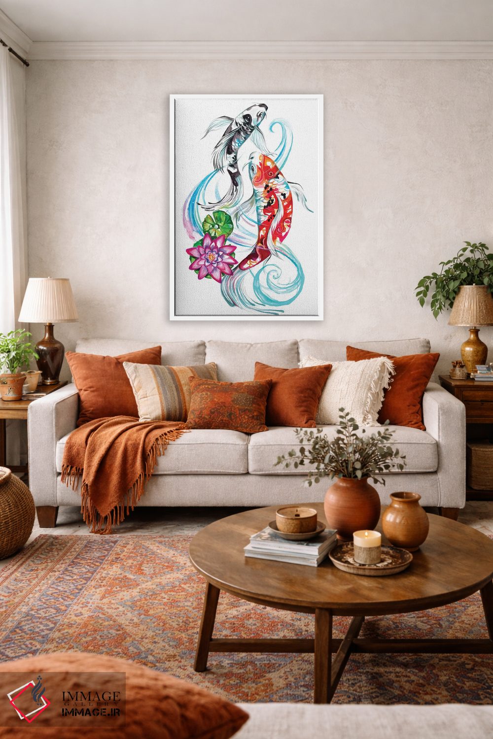 تابلو دکوراتیو یک جفت ماهی کوی اثر کتی لیپسکامب - D3W