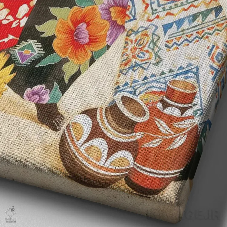 تابلو دکوراتیو شادی و سرور اثر کیت مالت - نمای نزدیک بافت بوم