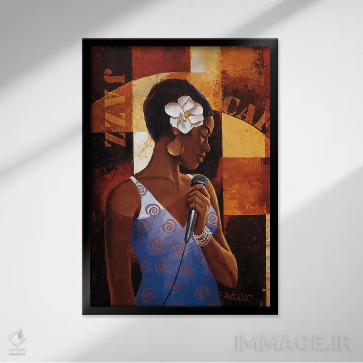 تابلو دکوراتیو کافه جاز اثر کیت مالت - نمای قابدار مشکی