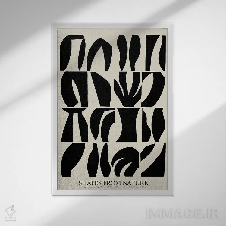 تابلو انتزاعی اشکال - مشکی اثر کارولینا کلینگ - نمای قابدار سفید