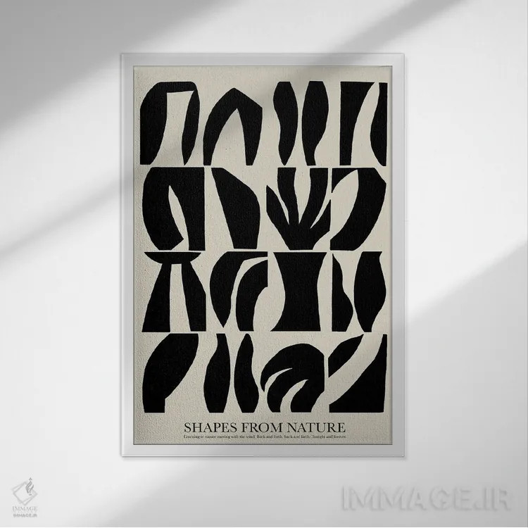 تابلو انتزاعی اشکال - مشکی اثر کارولینا کلینگ - نمای قابدار سفید
