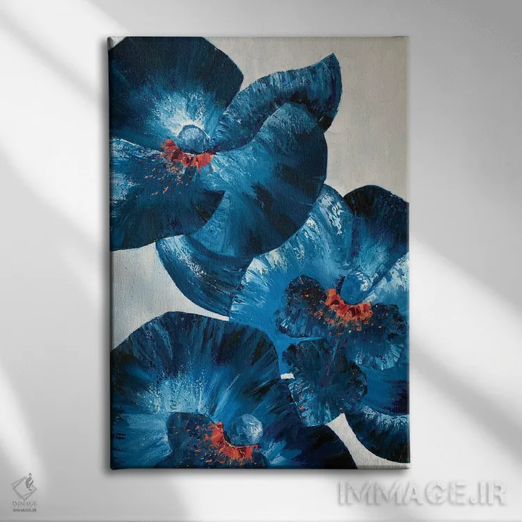 تابلو دکوراتیو ارکیده های آبی اثر کریستینا مالن - نمای روبهرو روی دیوار