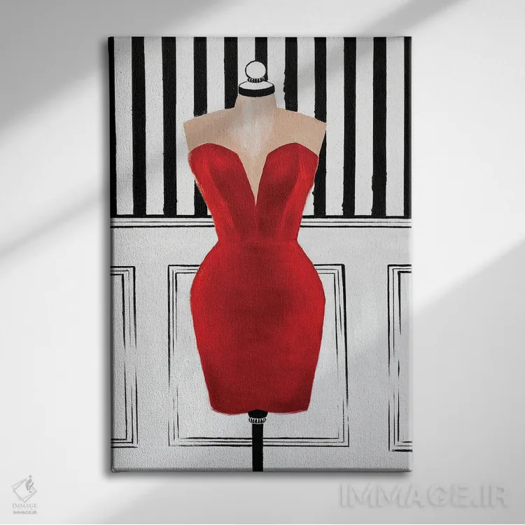 تابلو دکوراتیو پیراهن شیک قرمز کوچک اثر کریستینا مالن - نمای روبهرو روی دیوار