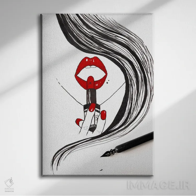 تابلو دکوراتیو رژلب قرمز اثر کریستینا مالن - نمای روبهرو روی دیوار