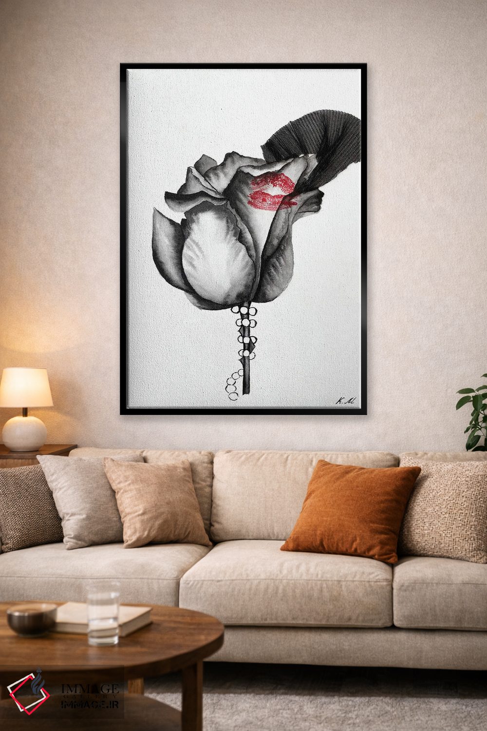 تابلو دکوراتیو بوسه بر گل رز سیاه در پس حجاب اثر کریستینا مالن - D1B