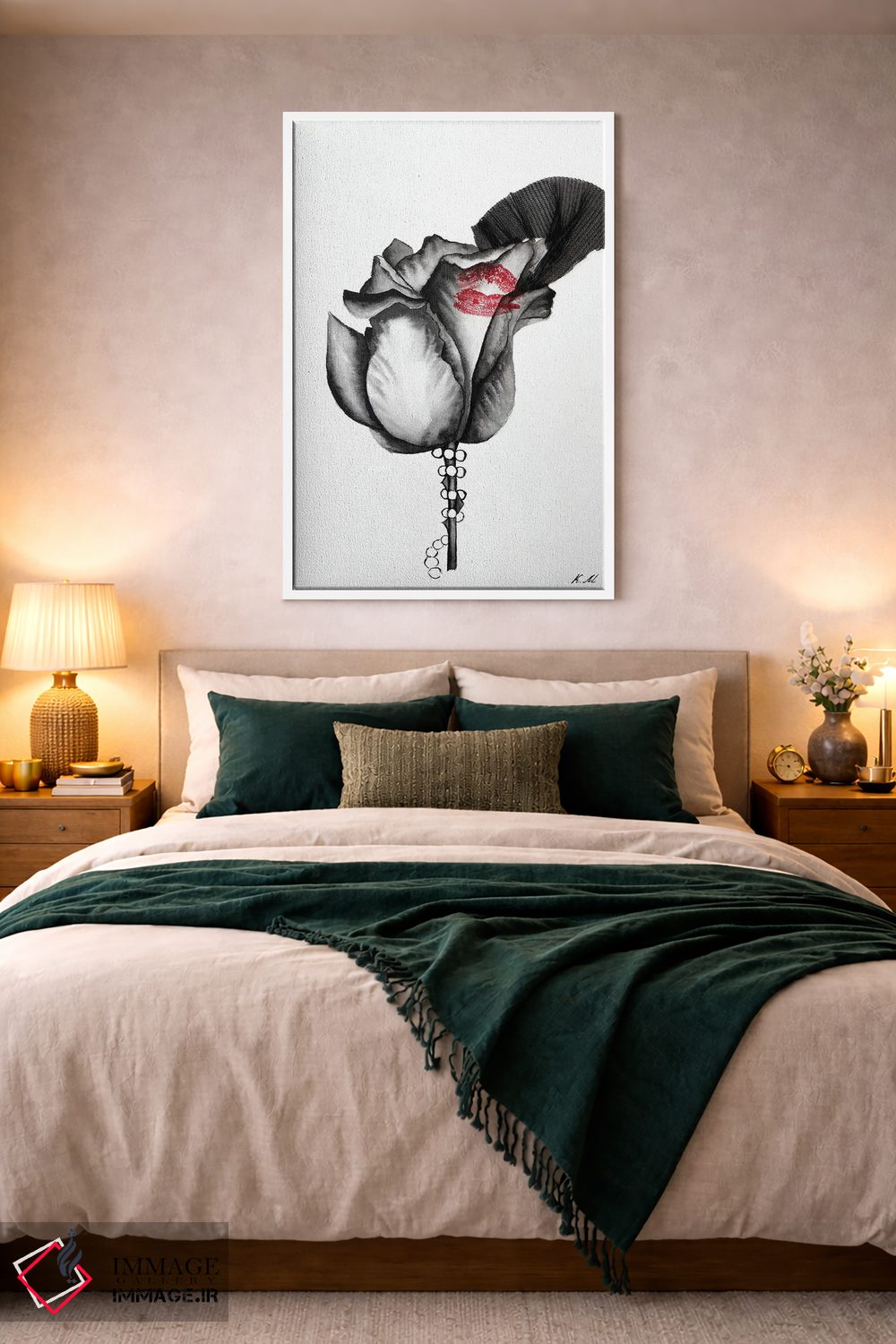 تابلو دکوراتیو بوسه بر گل رز سیاه در پس حجاب اثر کریستینا مالن - D2W