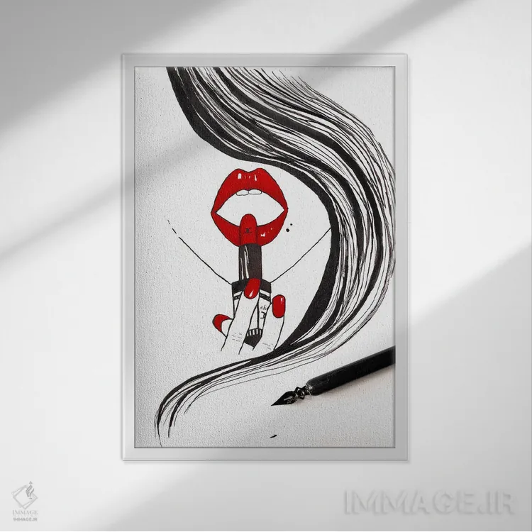 تابلو دکوراتیو رژلب قرمز اثر کریستینا مالن - نمای قابدار سفید