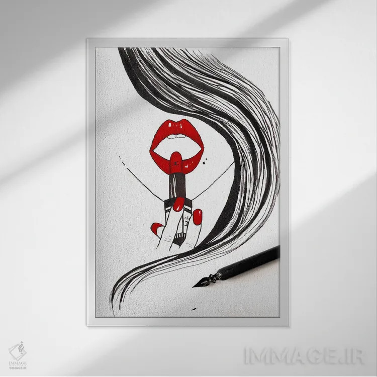 تابلو دکوراتیو رژلب قرمز اثر کریستینا مالن - نمای قابدار سفید