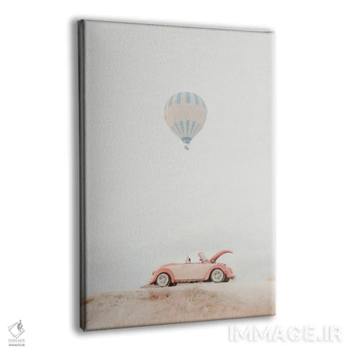 تابلو دکوراتیو ماشین صورتی و بالون هوای گرم اثر کارن منداو - نمای پرسپکتیو محصول