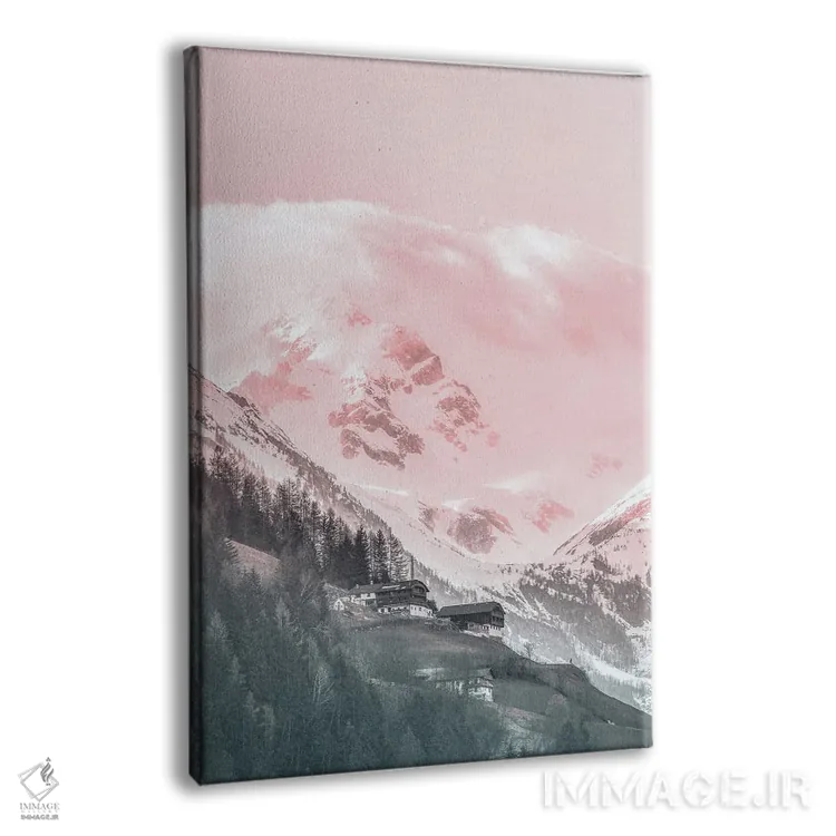 تابلو دکوراتیو چشم انداز کوهستانی صورتی اثر کارن منداو - نمای پرسپکتیو محصول