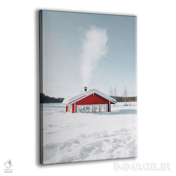 تابلو دکوراتیو کلبه قرمز برفی با دودکش فعال اثر کارن منداو - نمای پرسپکتیو محصول