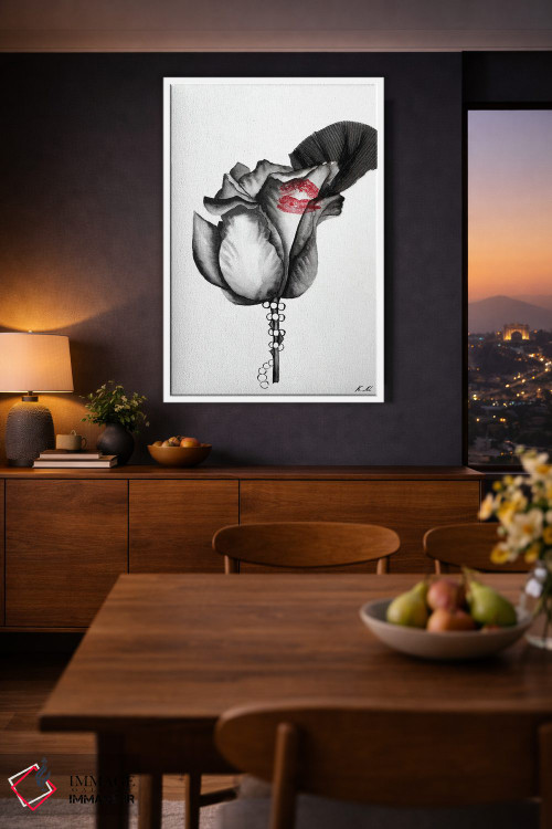 تابلو دکوراتیو بوسه بر گل رز سیاه در پس حجاب اثر کریستینا مالن - D3W