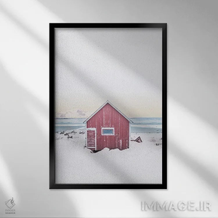 تابلو دکوراتیو کلبه اسکانباوراویایی صورتی اثر کارن منداو - نمای قابدار مشکی
