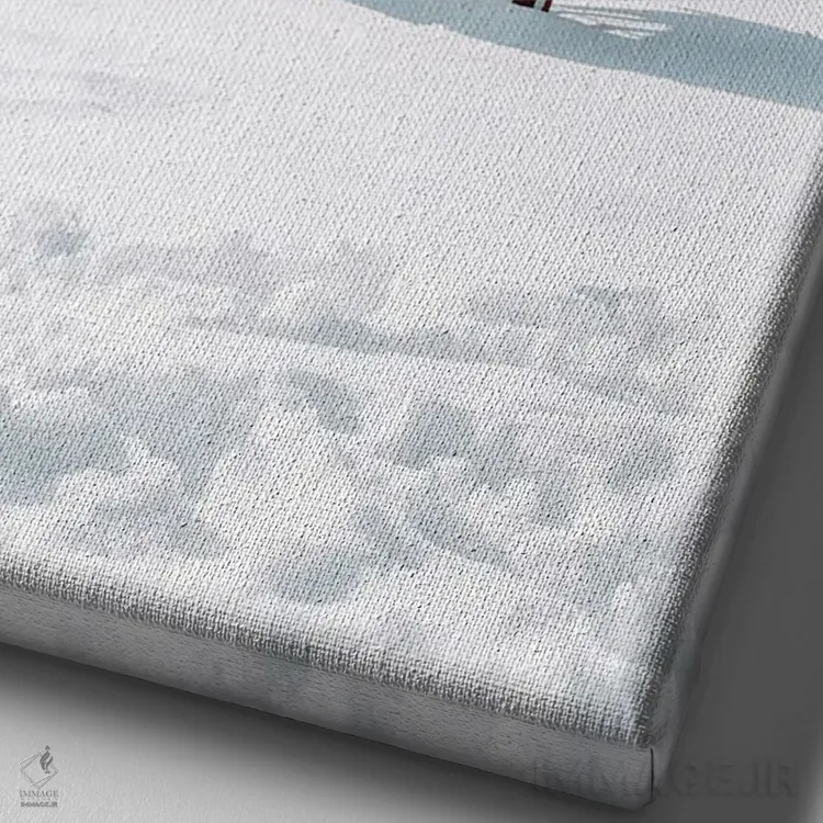 تابلو دکوراتیو کلبه قرمز برفی با دودکش فعال اثر کارن منداو - نمای نزدیک بافت بوم