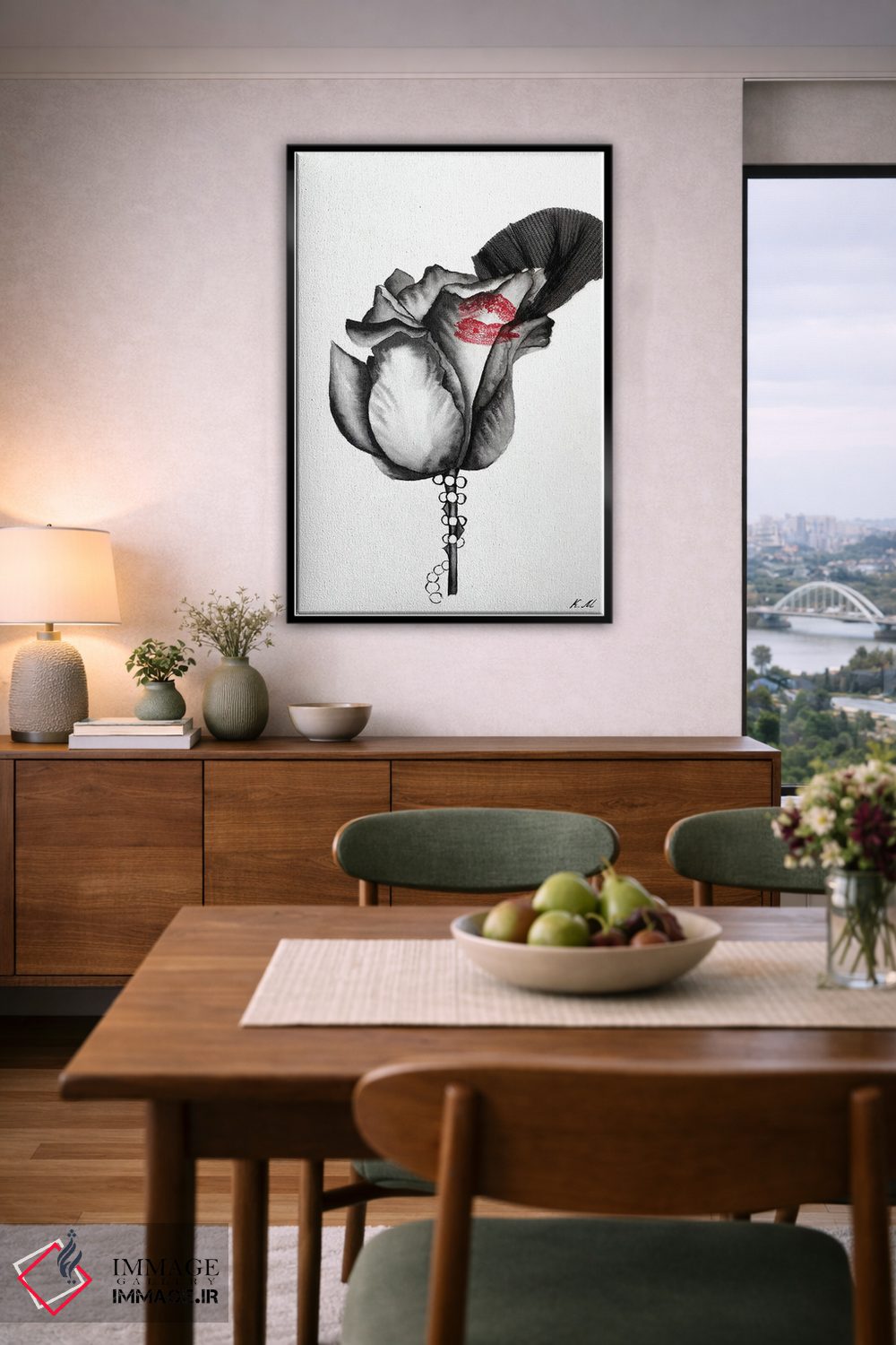 تابلو دکوراتیو بوسه بر گل رز سیاه در پس حجاب اثر کریستینا مالن - D6B
