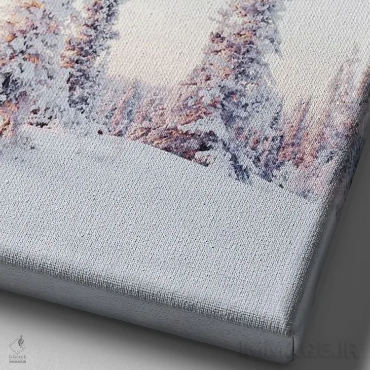 تابلو دکوراتیو درختان کاج صورتی اثر کارن منداو - نمای نزدیک بافت بوم