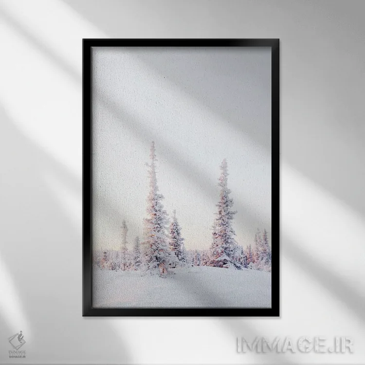 تابلو دکوراتیو درختان کاج صورتی اثر کارن منداو - نمای قابدار مشکی