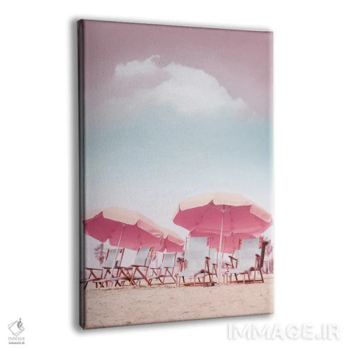 تابلو دکوراتیو صندلی های ساحلی با چتر اثر کارن منداو - نمای پرسپکتیو محصول