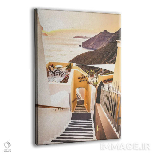 تابلو دکوراتیو پله های سانتورینی در غروب آفتاب اثر کارن منداو - نمای پرسپکتیو محصول