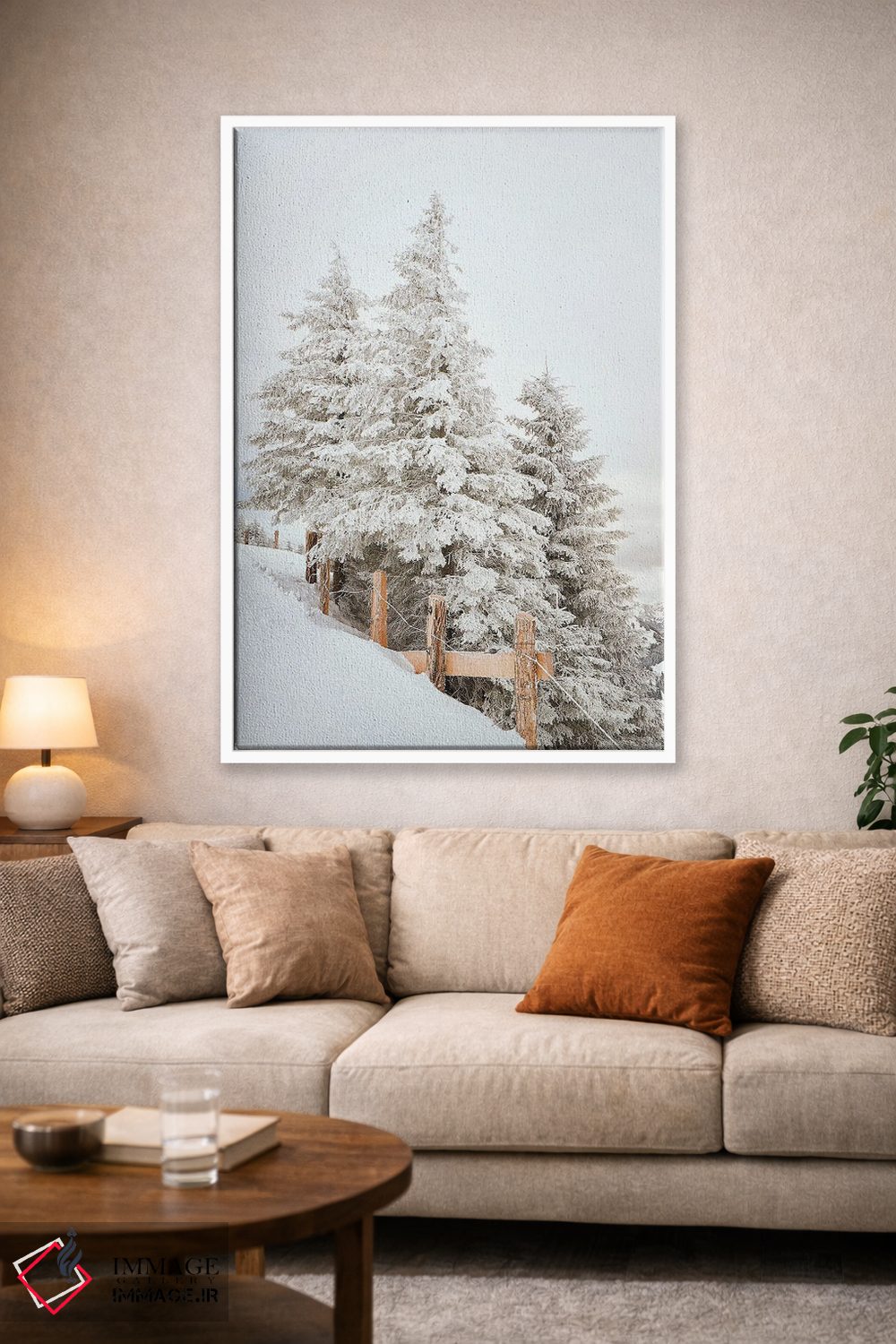 تابلو دکوراتیو درختان کاج سفید با نرده اثر کارن منداو - D1W