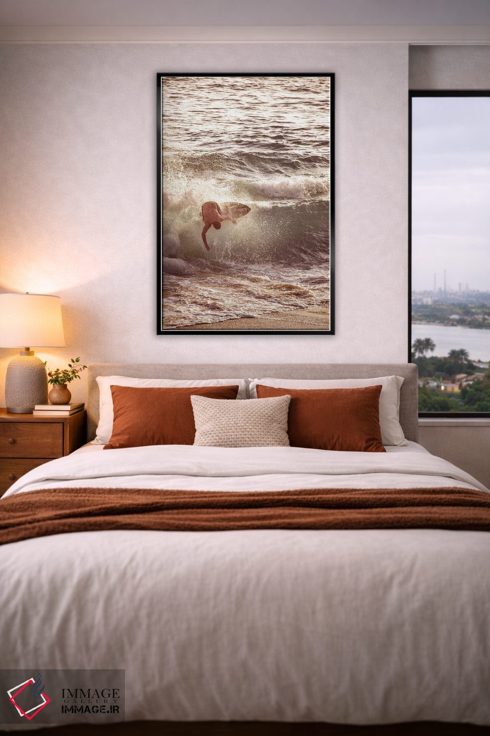 تابلو دکوراتیو موج سوار در میان امواج اثر کارن منداو - D5B