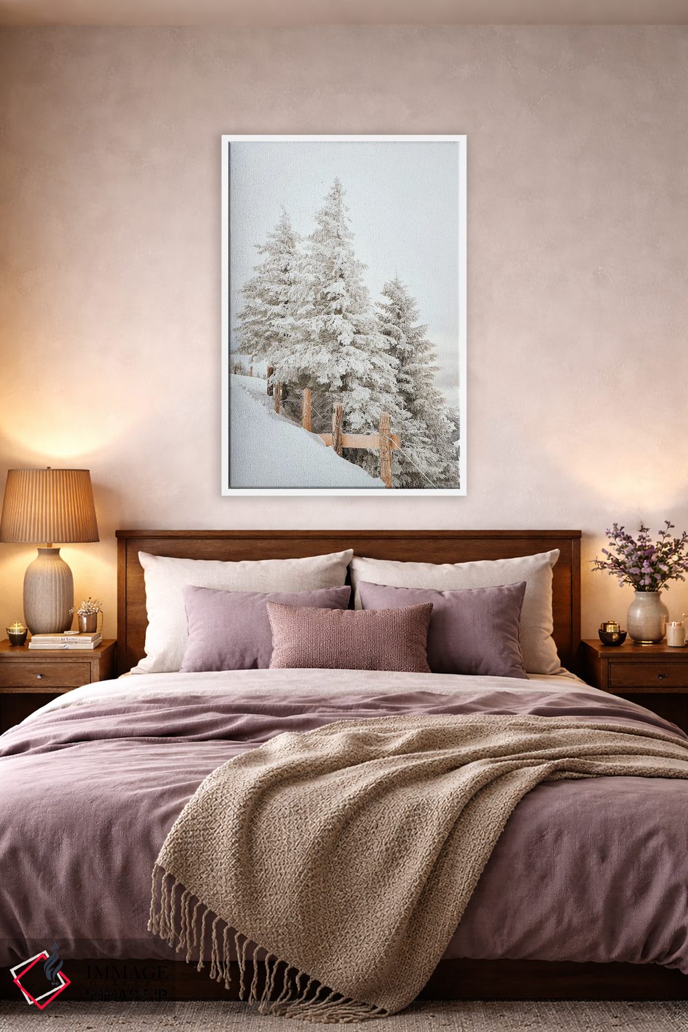 تابلو دکوراتیو درختان کاج سفید با نرده اثر کارن منداو - D4W