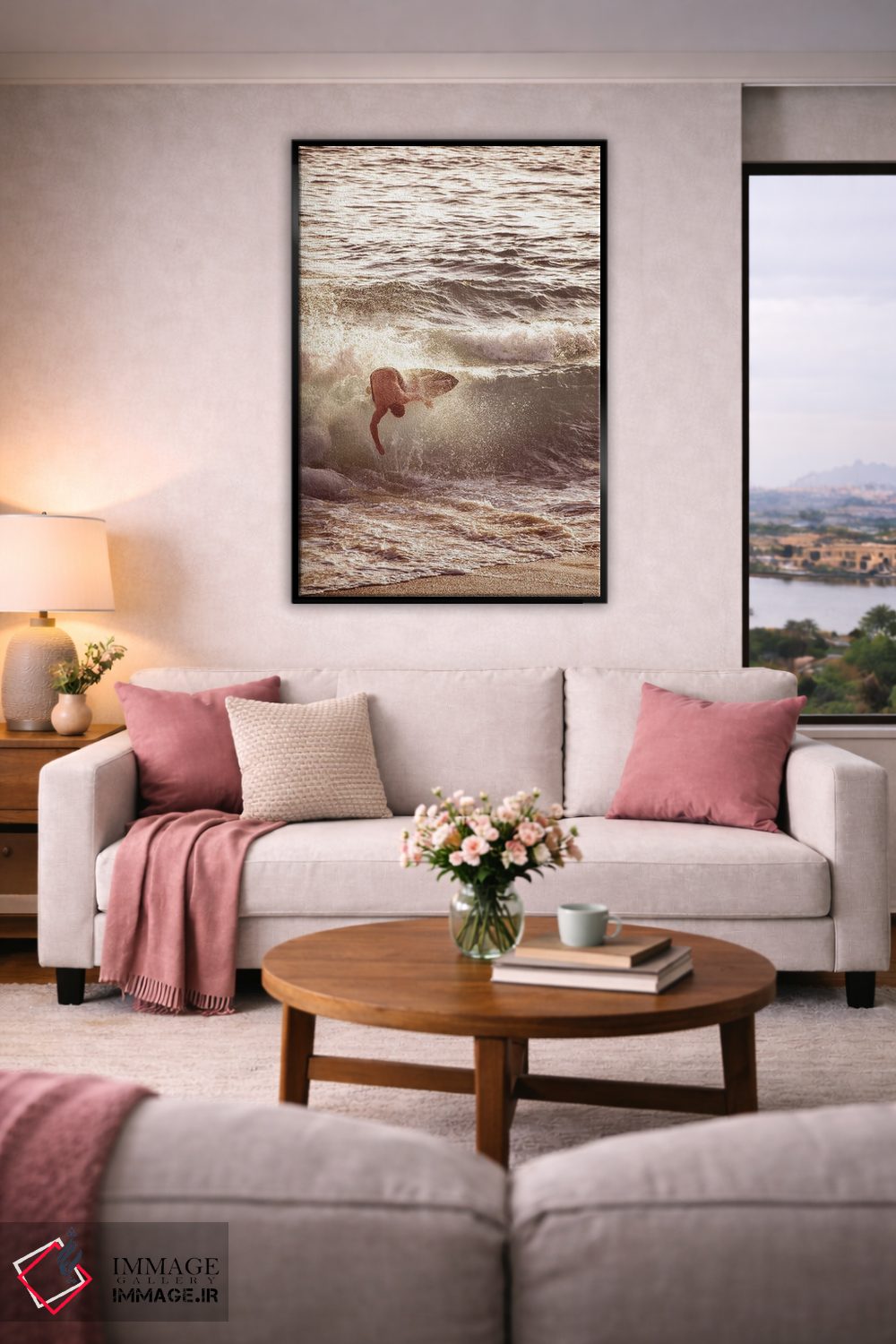 تابلو دکوراتیو موج سوار در میان امواج اثر کارن منداو - D6B