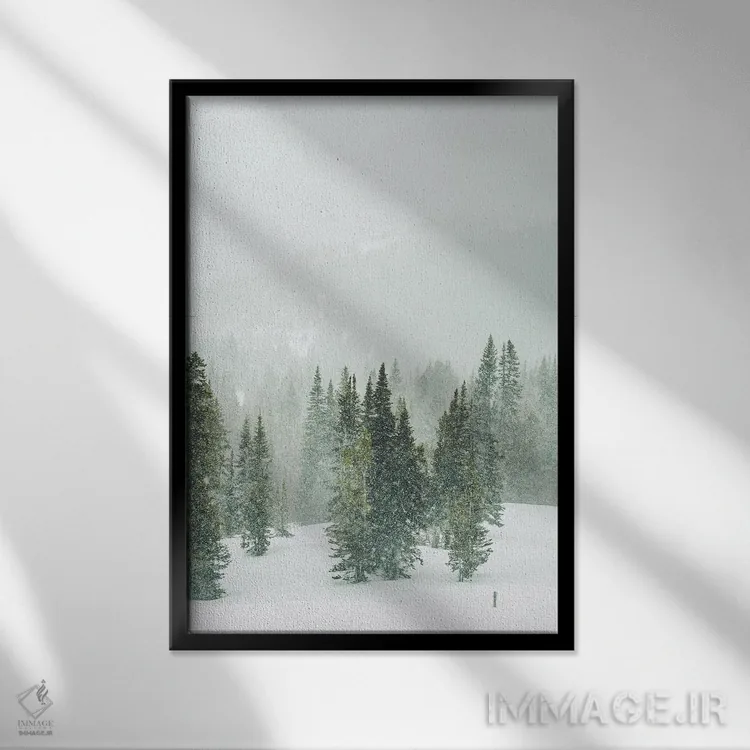 تابلو دکوراتیو پانورامای جنگل زمستانی II اثر کارن منداو - نمای قابدار مشکی